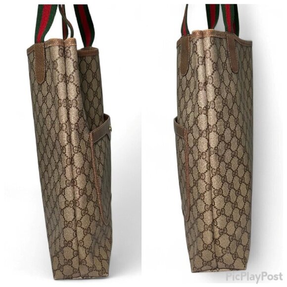 GUCCI Vintage Supreme Coated Canvas Sherry Line Tote Bag, Brown - Picture 9 of 14